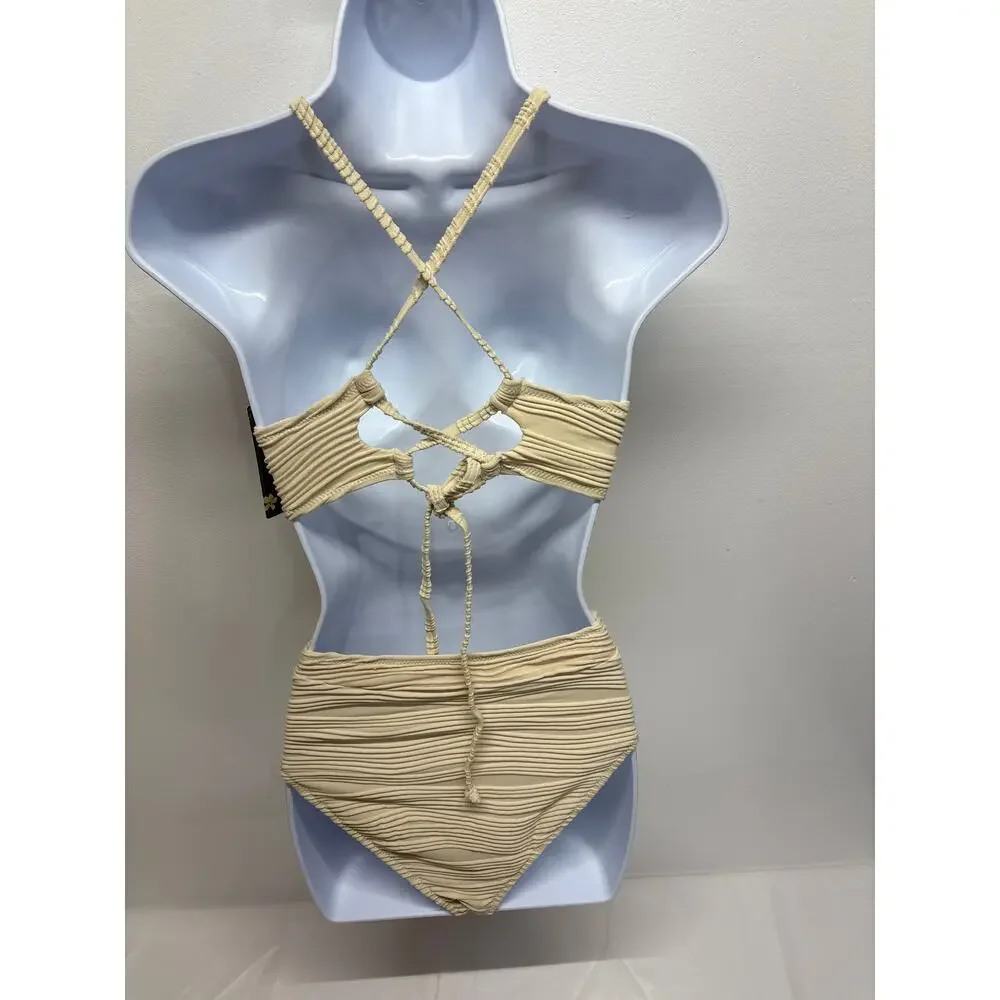 BMJL women’s High waisted bathing suit Bikini set V neck tie back sz small New - Picture 7 of 7
